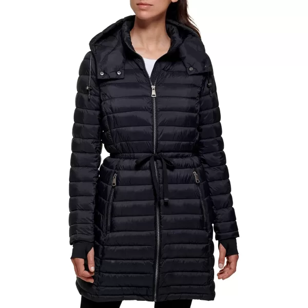 DKNY Womens Long Comfort Soft Packable Puffer Outwear JacketBlack