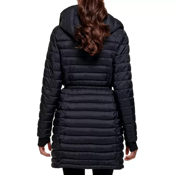 DKNY Womens Long Comfort Soft Packable Puffer Outwear JacketBlack