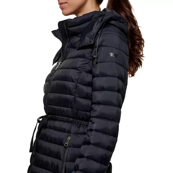 DKNY Womens Long Comfort Soft Packable Puffer Outwear JacketBlack