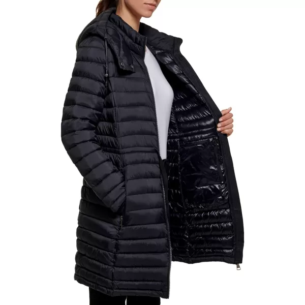 DKNY Womens Long Comfort Soft Packable Puffer Outwear JacketBlack