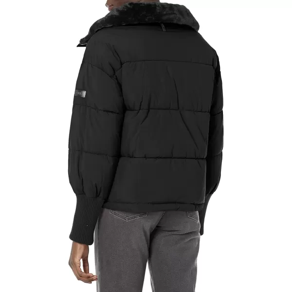 DKNY Womens Oversized Outerwear Puffer RibKnitBlack