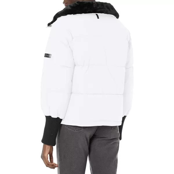 DKNY Womens Oversized Outerwear Puffer RibKnitWhite