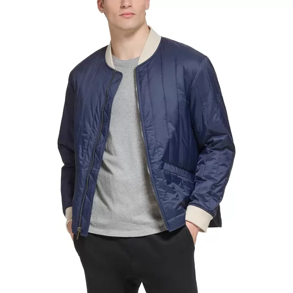 Dockers Mens Channel Quilted Open Bottom Bomber JacketNavy