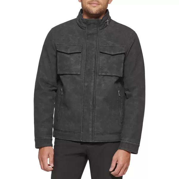 Dockers Mens Faux Leather Military JacketBlack