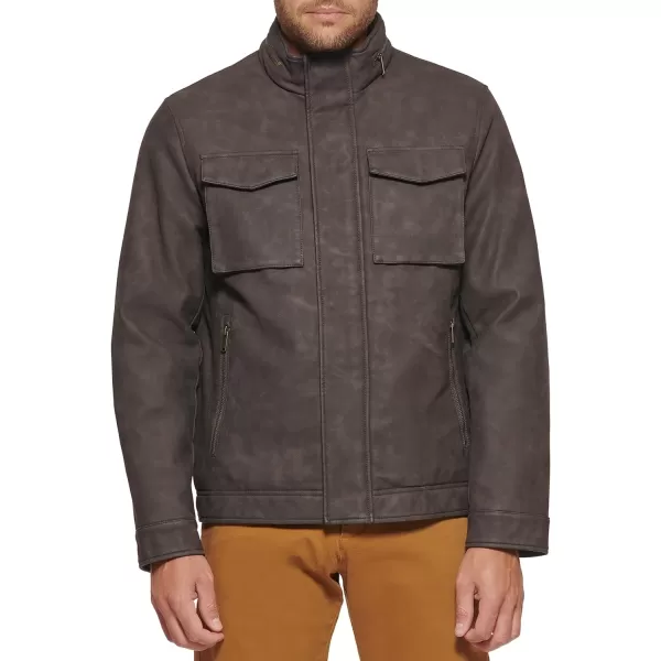 Dockers Mens Faux Leather Military JacketDark Brown