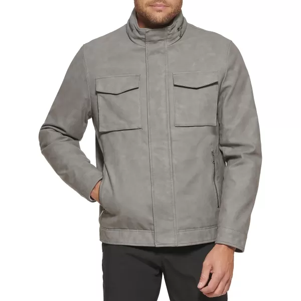 Dockers Mens Faux Leather Military JacketLight Grey