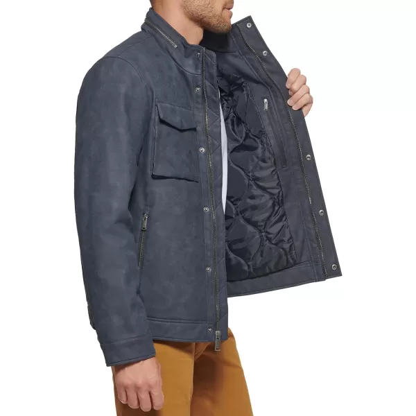 Dockers Mens Faux Leather Military JacketNavy