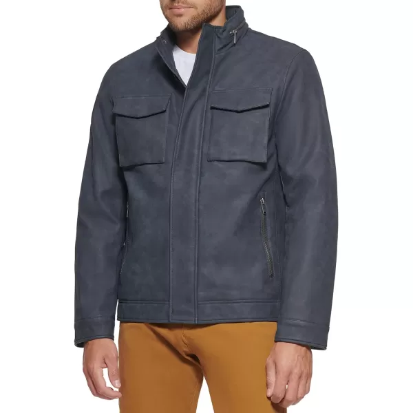 Dockers Mens Faux Leather Military JacketNavy