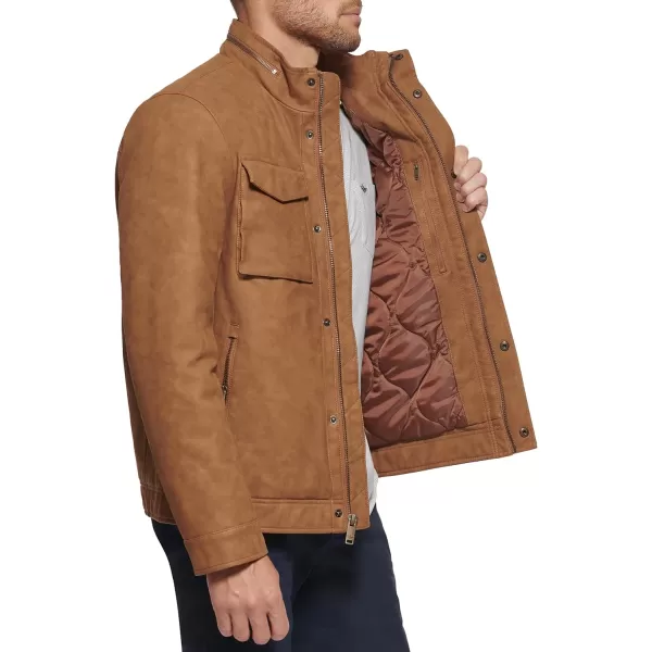 Dockers Mens Faux Leather Military JacketSaddle