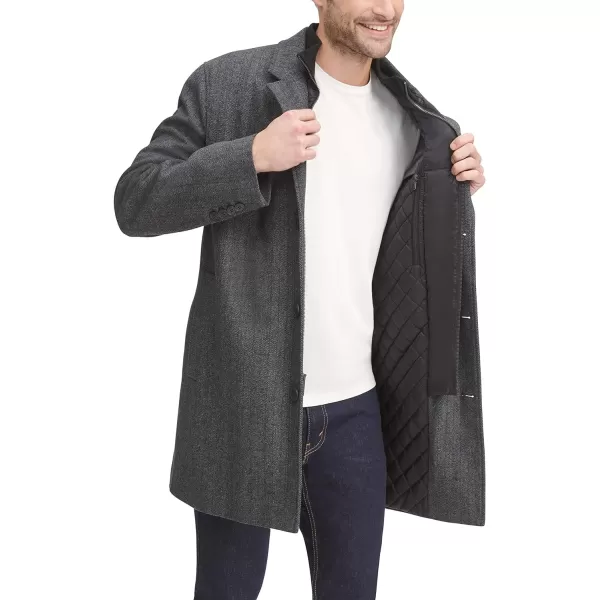 Dockers Mens Henry Wool Blend Top CoatStandard Charcoal Herringbone