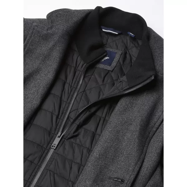 Dockers Mens Henry Wool Blend Top CoatStandard Charcoal Herringbone