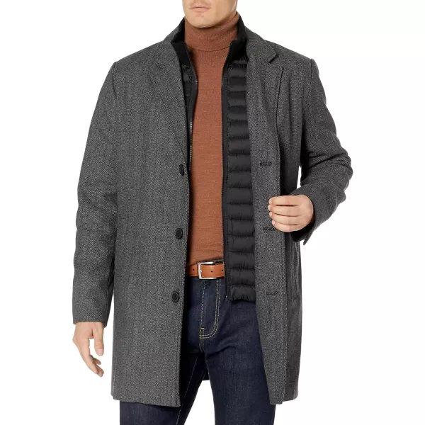 Dockers Mens Henry Wool Blend Top CoatStandard Charcoal Herringbone