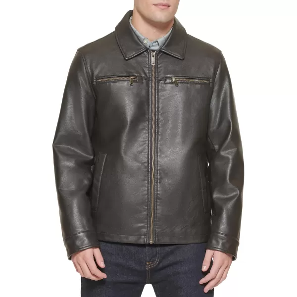 Dockers Mens James Faux Leather JacketDark Brown W Chest Zip