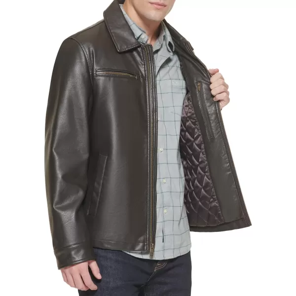 Dockers Mens James Faux Leather JacketDark Brown W Chest Zip