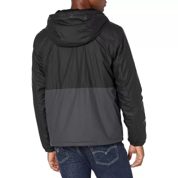 Dockers Mens The Bryce Stretch Sherpa Lined Waterproof Rain JacketBlackCharcoal