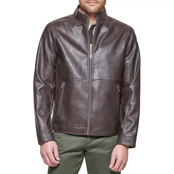 Dockers Mens The Dylan Faux Leather Racer JacketDark Brown