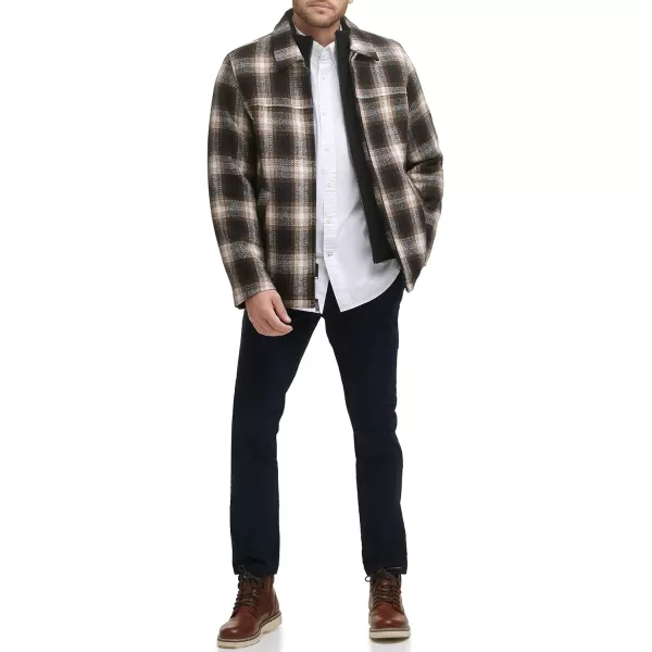 Dockers Mens Wool Blend Open Bottom Jacket with Quilted BibBrown Fancy