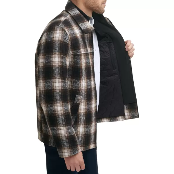 Dockers Mens Wool Blend Open Bottom Jacket with Quilted BibBrown Fancy