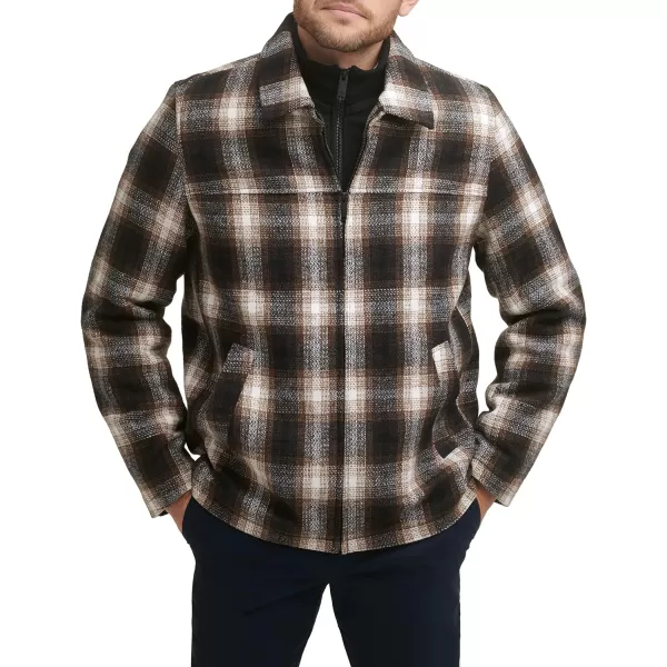 Dockers Mens Wool Blend Open Bottom Jacket with Quilted BibBrown Fancy