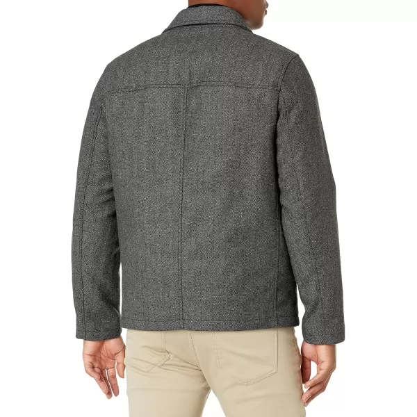 Dockers Mens Wool Blend Open Bottom Jacket with Quilted BibCharcoal Herringbone