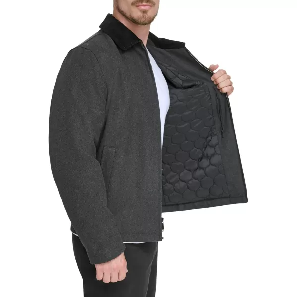 Dockers Mens Wool Blend Open Bottom Jacket with Quilted BibCharcoal Without Bib