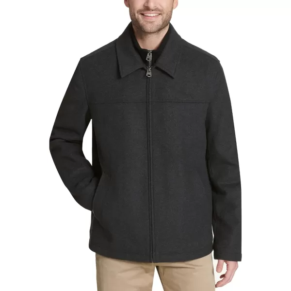 Dockers Mens Wool Blend Open Bottom Jacket with Quilted BibCharcoalSoftshell Bib