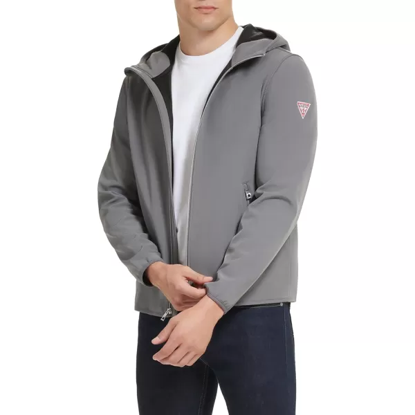 GUESS Mens Softshell Long Sleeve Hood JacketCharcoal