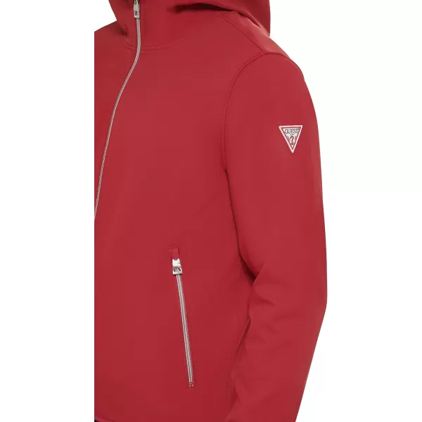 GUESS Mens Softshell Long Sleeve Hood JacketFire Red