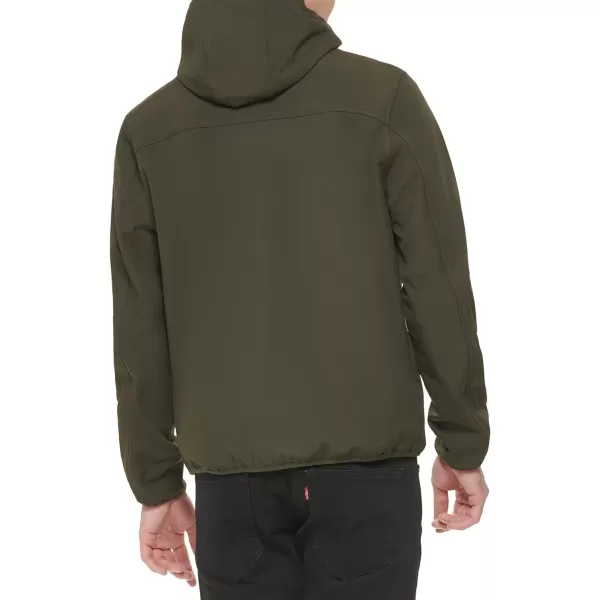 GUESS Mens Softshell Long Sleeve Hood JacketOlive