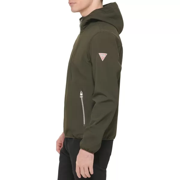 GUESS Mens Softshell Long Sleeve Hood JacketOlive