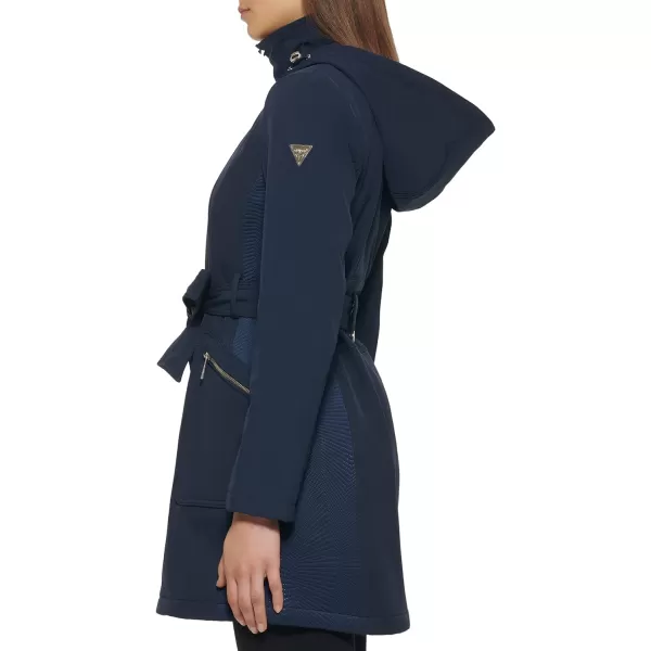 GUESS Womens Belted Transitional Long Soft Shell CoatNavy