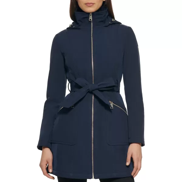 GUESS Womens Belted Transitional Long Soft Shell CoatNavy