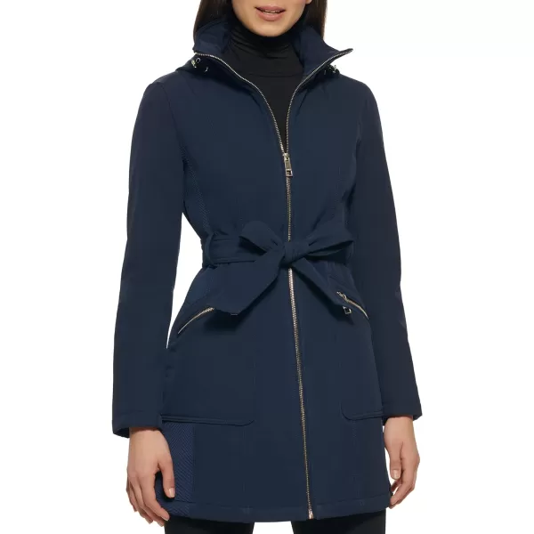 GUESS Womens Belted Transitional Long Soft Shell CoatNavy