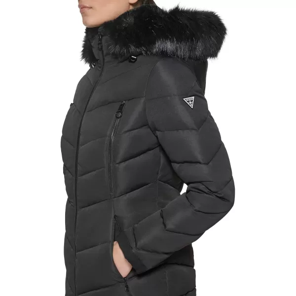 GUESS Womens Cold Weather Hooded Puffer CoatBlack