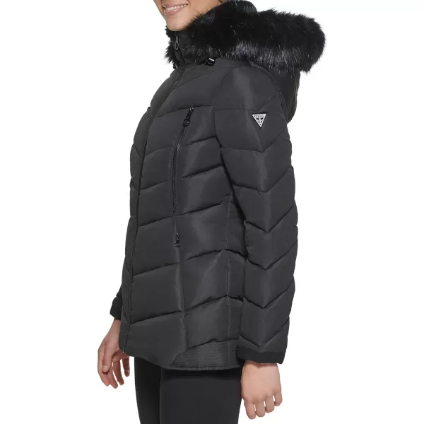 GUESS Womens Cold Weather Hooded Puffer CoatBlack