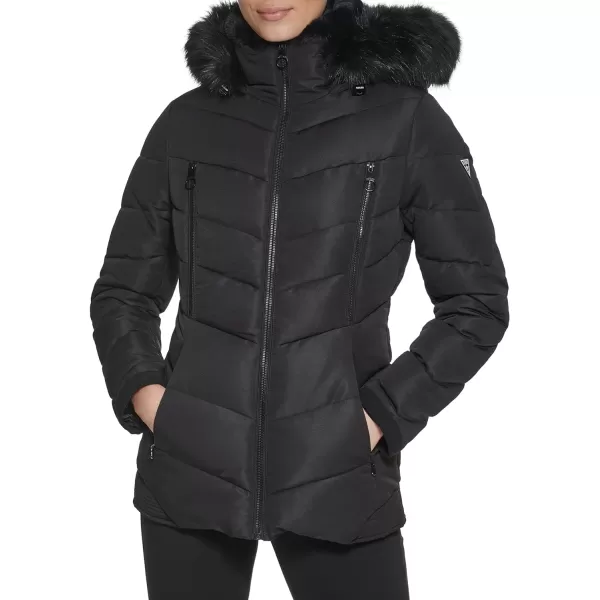 GUESS Womens Cold Weather Hooded Puffer CoatBlack