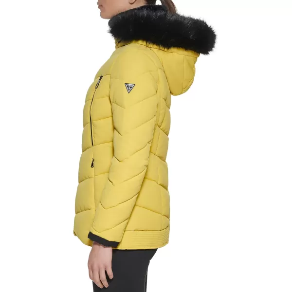 GUESS Womens Cold Weather Hooded Puffer CoatHighlighter