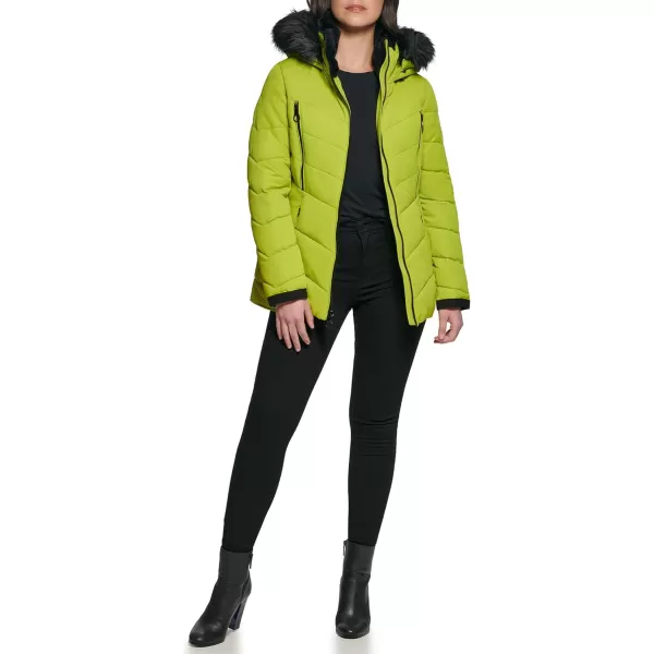 GUESS Womens Cold Weather Hooded Puffer CoatLime