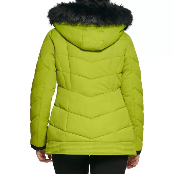GUESS Womens Cold Weather Hooded Puffer CoatLime