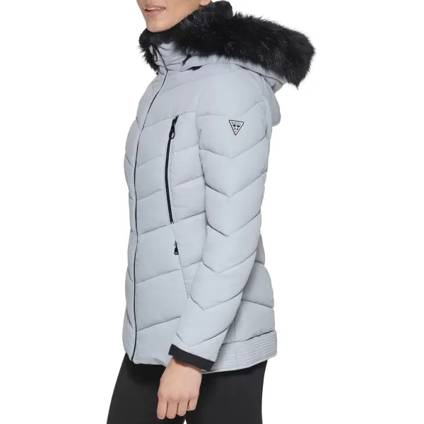 GUESS Womens Cold Weather Hooded Puffer CoatSterling