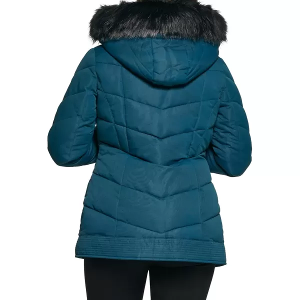 GUESS Womens Cold Weather Hooded Puffer CoatTeal