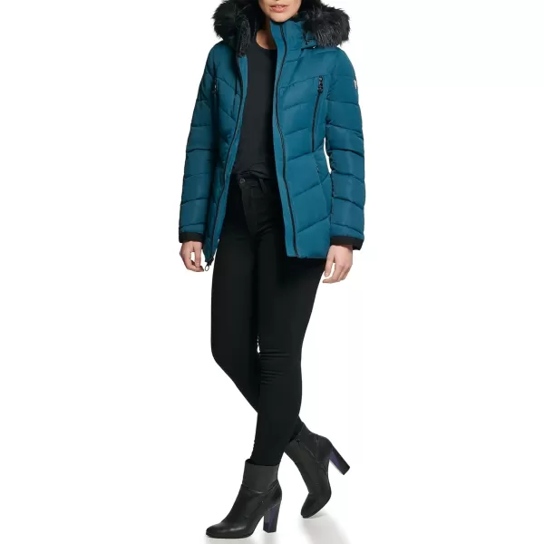 GUESS Womens Cold Weather Hooded Puffer CoatTeal