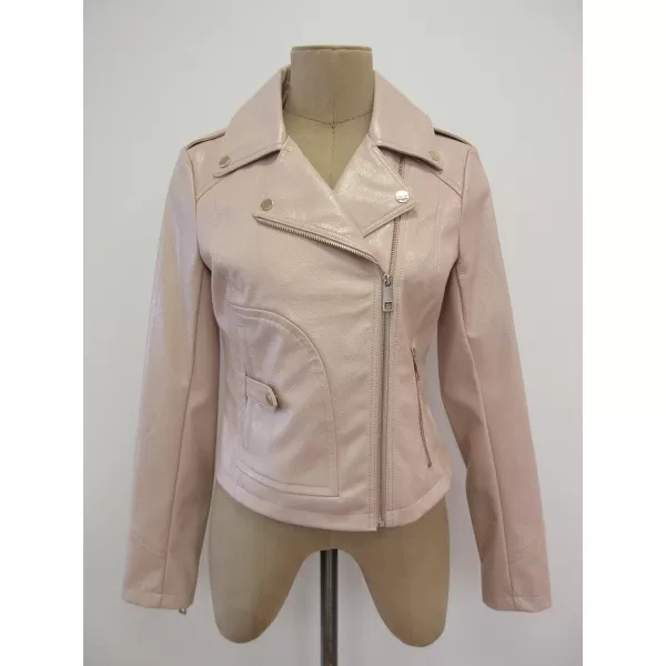 GUESS Womens Faux Leather Moto Jacket with Snake Embossed PrintBlush