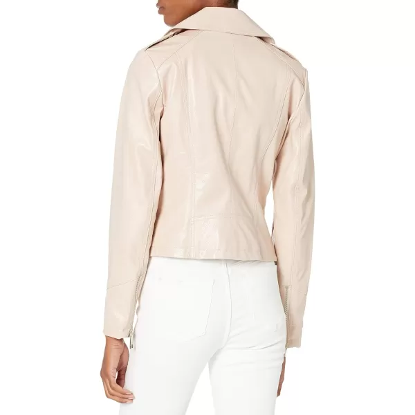 GUESS Womens Faux Leather Moto Jacket with Snake Embossed PrintBlush