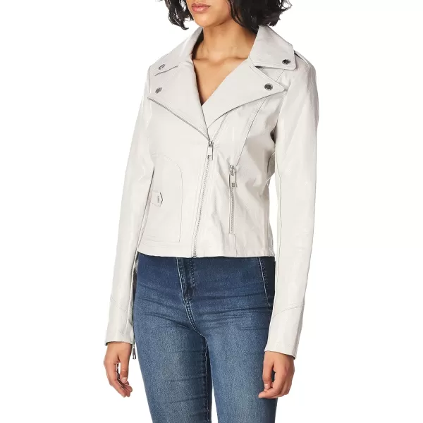 GUESS Womens Faux Leather Moto Jacket with Snake Embossed PrintStone