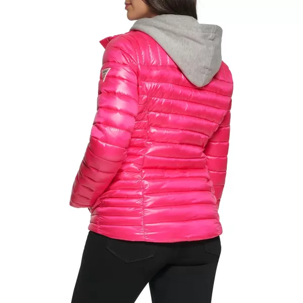 GUESS Womens Light Packable Jacket Quilted Transitional PufferQuilted Hot Pink