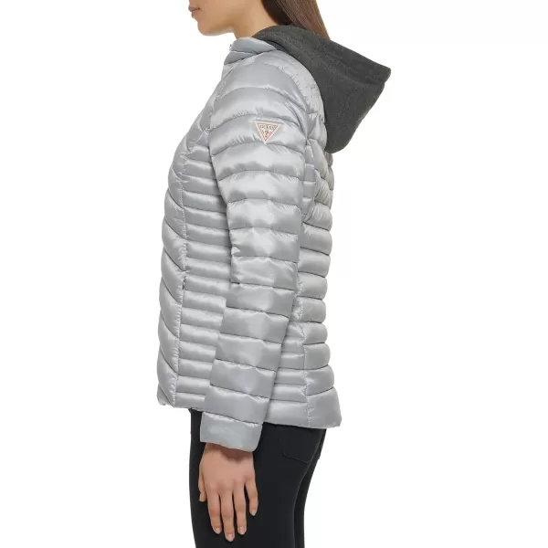 GUESS Womens Light Packable Jacket Quilted Transitional PufferQuilted Silver