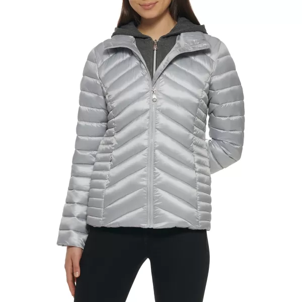 GUESS Womens Light Packable Jacket Quilted Transitional PufferQuilted Silver