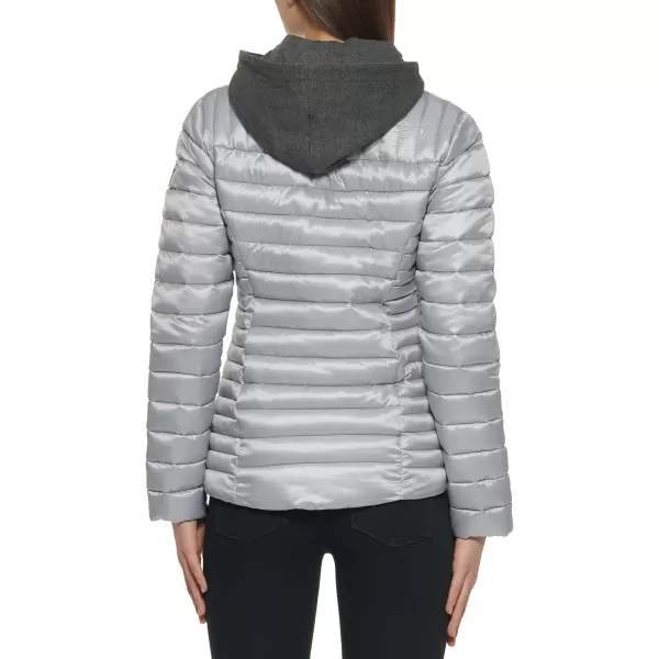 GUESS Womens Light Packable Jacket Quilted Transitional PufferQuilted Silver