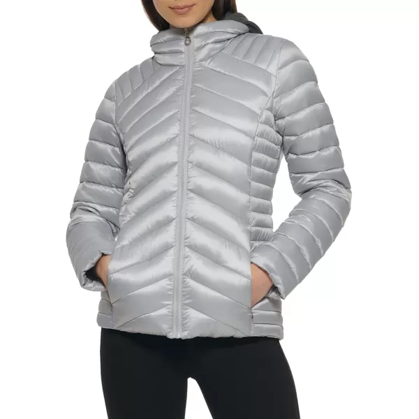 GUESS Womens Light Packable Jacket Quilted Transitional PufferQuilted Silver